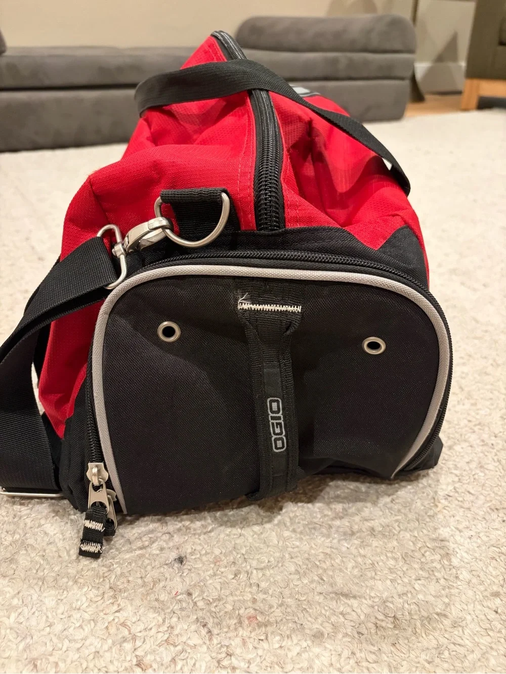 OGIO Red and Black Duffel with Padded Shoulder Strap